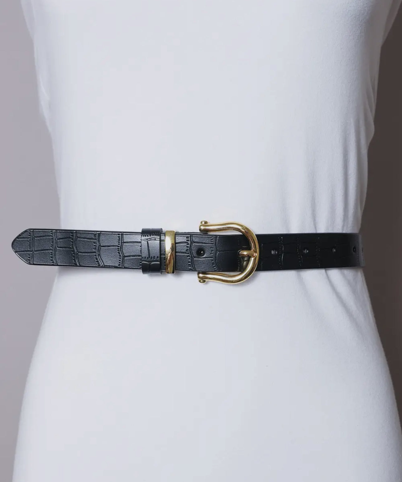 Black Faux Alligator Skin Leather Belt