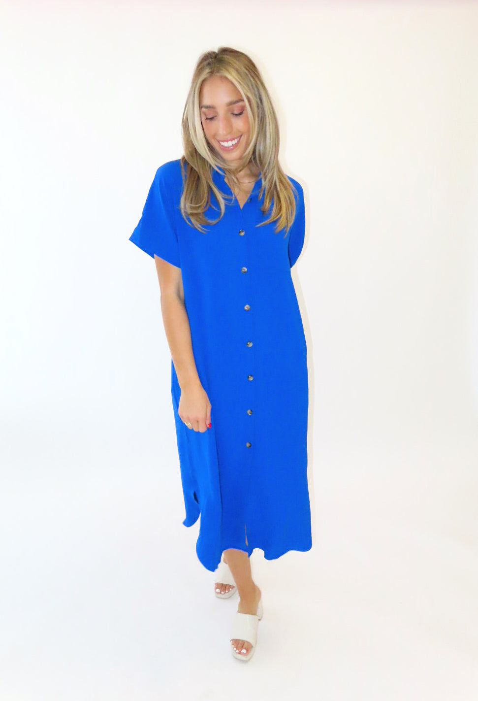 ROYAL BUTTON UP FLOW DRESS