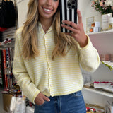 YELLOW STRIPED KNIT BUTTON TOP