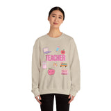 Teacher Icons Crewneck Sweatshirt — Cute Pink School Graphics
