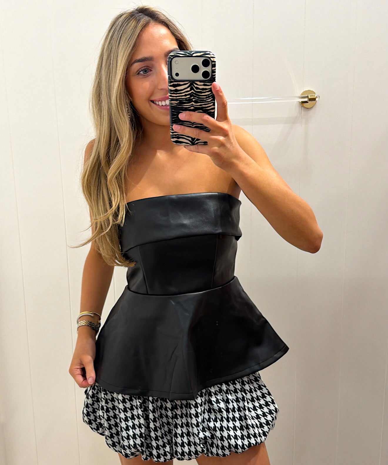 LBK BLACK HOUNDSTOOTH BUBBLE SKIRT
