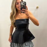 LBK BLACK FUAX LEATHER PEPLUM TOP