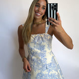 BLUE FLORAL JACQUARD MINI DRESS SKORT