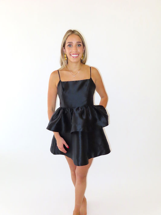 BLACK TIERED RUFFLE BUBBLE DRESS