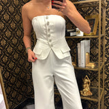 White Embellished Button Jumpsuit