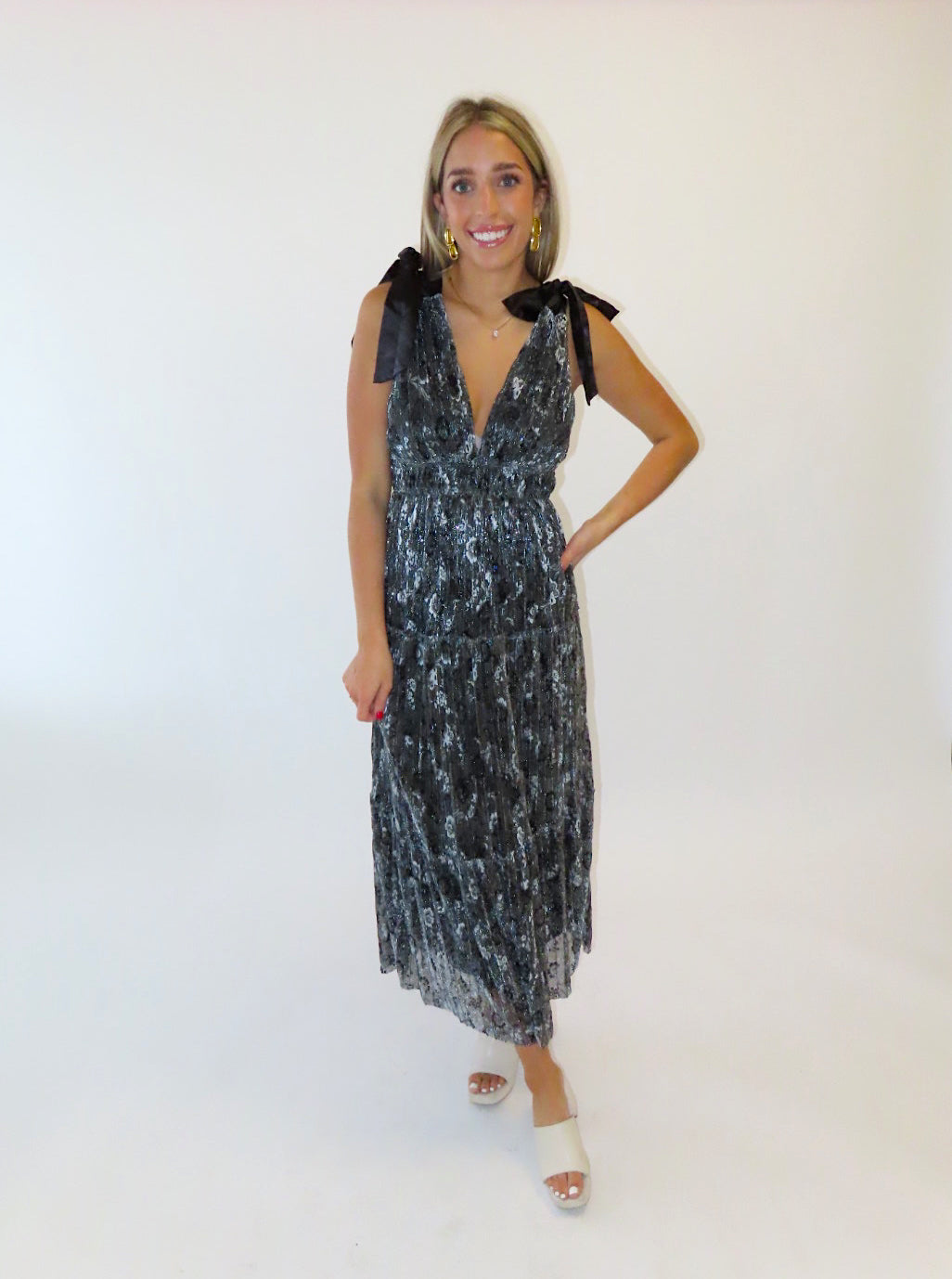 BLACK/ SILVER TIE SHIMMER DRESS