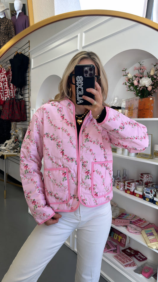 PINK PRINTED QUILTED JACKET