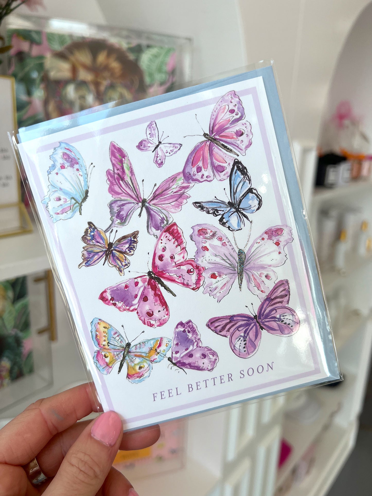 FEEL BETTER SOON LAVENDER BUTTERFLIES CARD