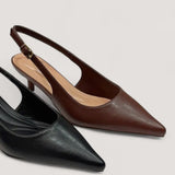 Brown Pointed Kitten Slingback Heel