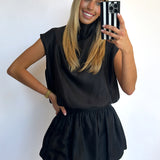 BLACK SATIN BALLOON TOP + SKORT SET