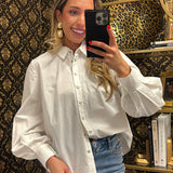 White Solid Button Up Woven Top