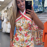 FLORAL HALTER LACE DRESS