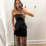 LBK BLACK SEQUIN SHEET LACE MIDI SKIRT