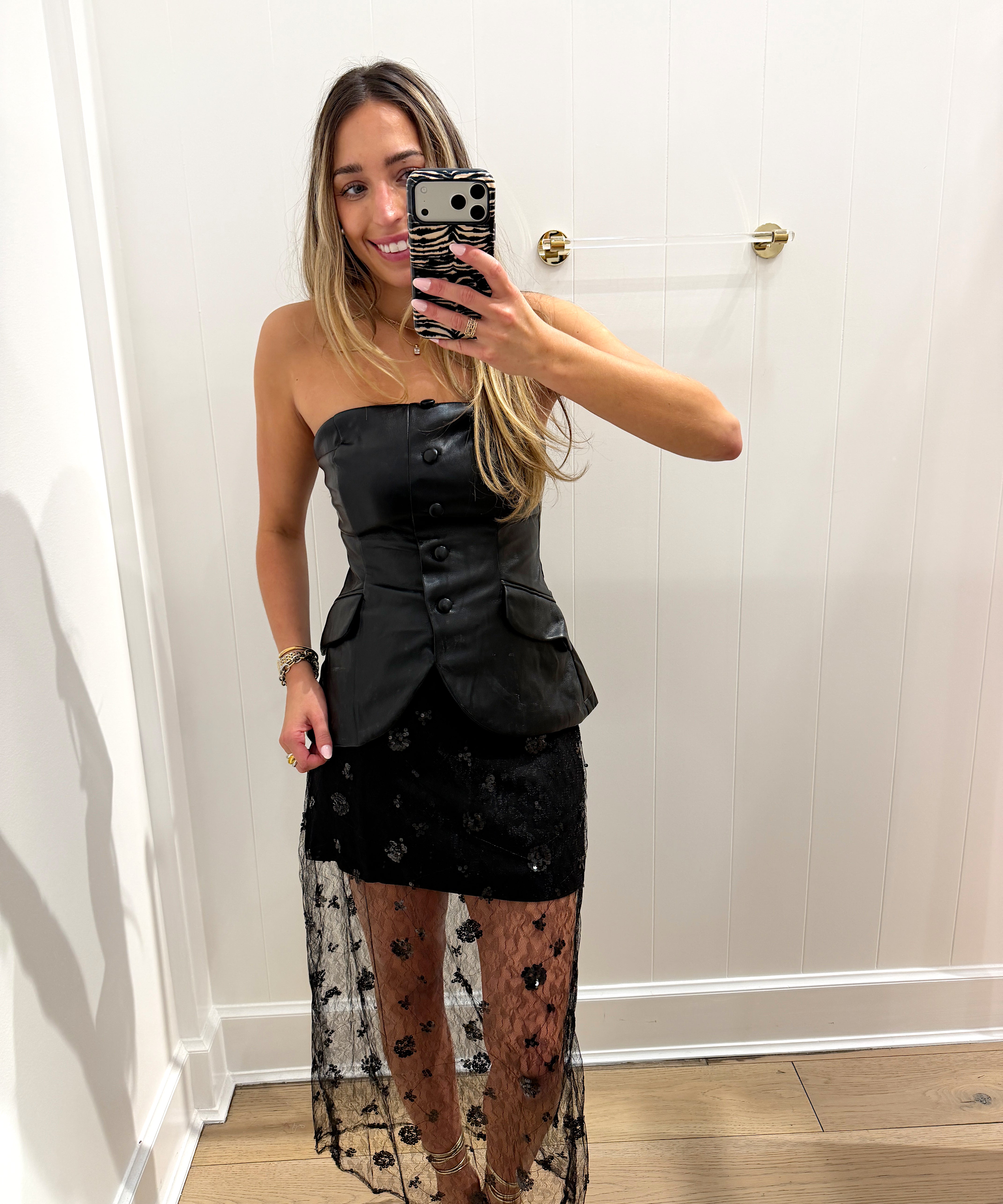 LBK BLACK SEQUIN SHEET LACE MIDI SKIRT