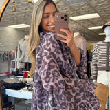 WF LEOPARD TIE RUFFLE NECK BLOUSE