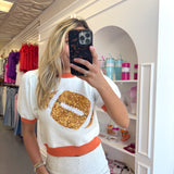 WHITE / ORANGE EMB. PUFF SLEEVE TOP