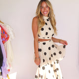 POLKA DOT HALTER TOP + MAXI SKIRT SET