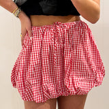 RED GINGHAM BUBBLE MINI SKIRT