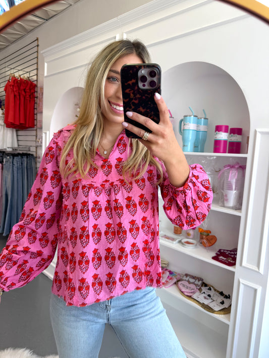 THML LONGLSEEVE PINK PRINT TOP