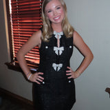 Black Bow Tweed Detail Mini Dress