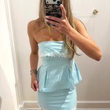 BABY BLUE LACE TRIM STRAPLESS SET