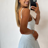 Blue Gingham Lace Ruffle Athletic Dress