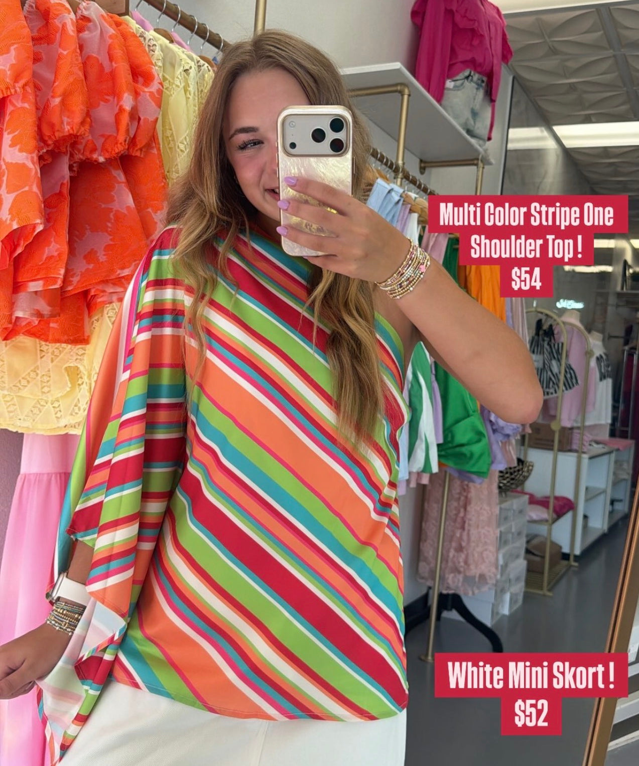 MULTI COLOR STRIPE ONE SHOULDER TOP
