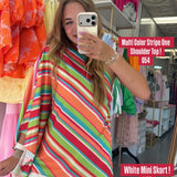 MULTI COLOR STRIPE ONE SHOULDER TOP
