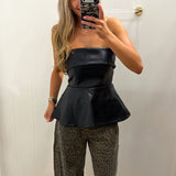 LBK BLACK FUAX LEATHER PEPLUM TOP