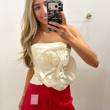 LBK IVORY OVERSIZED 3D STRAPLESS TOP