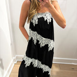 LBK BLACK CONTRAST LACE TRIM MAXI DRESS