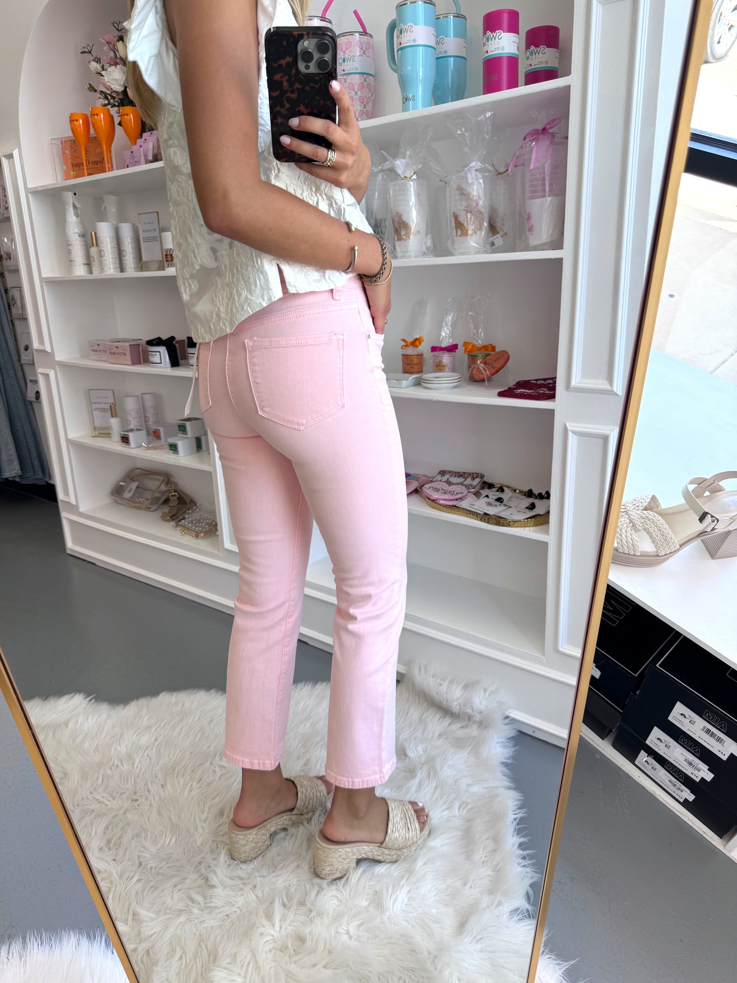 RISEN SOFT PINK HIGH RISE STRAIGHT PANTS