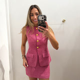 PINK TWEED GOLD BUTTON SET