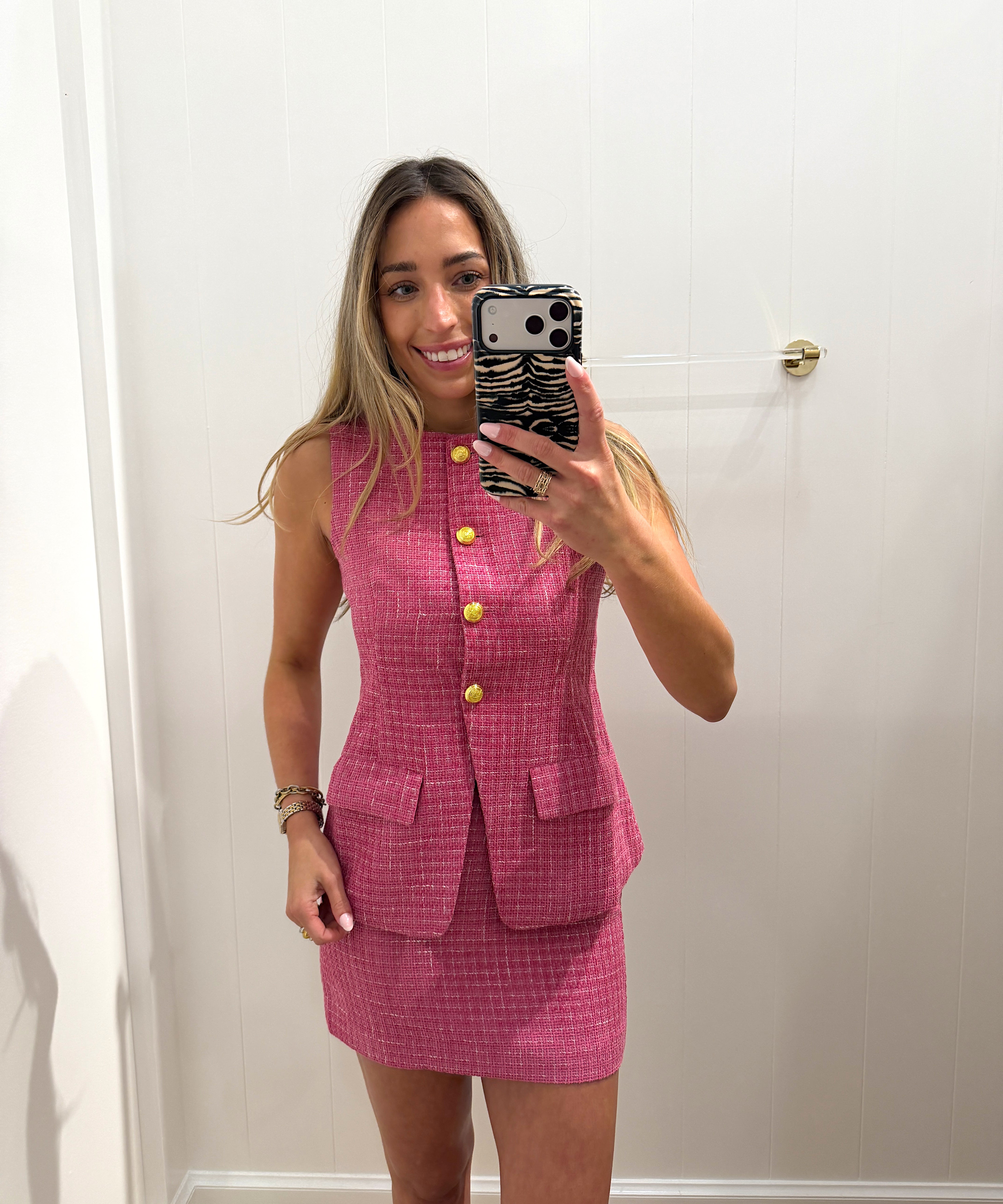 PINK TWEED GOLD BUTTON SET