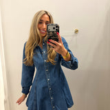 DENIM LONG SLEEVE BUTTON DRESS