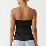 Tailored Long Satin Tube Top: Light Tan / S-M-L(3-2-1)
