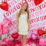 Cream Tweed Square Neck Bow Mini Skirt Set