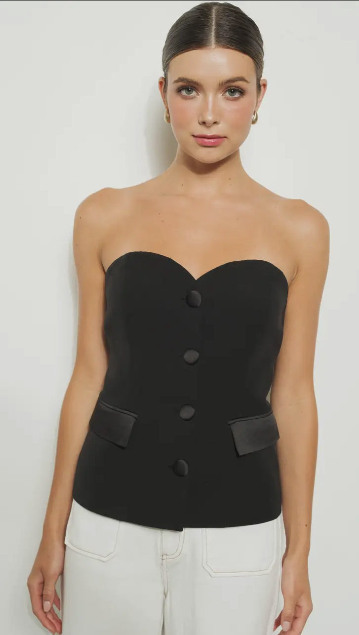 BLACK STRAPLESS SWEETHEART BUSTIER TOP