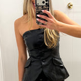 BLACK PLEATHER STRAPLESS TOP