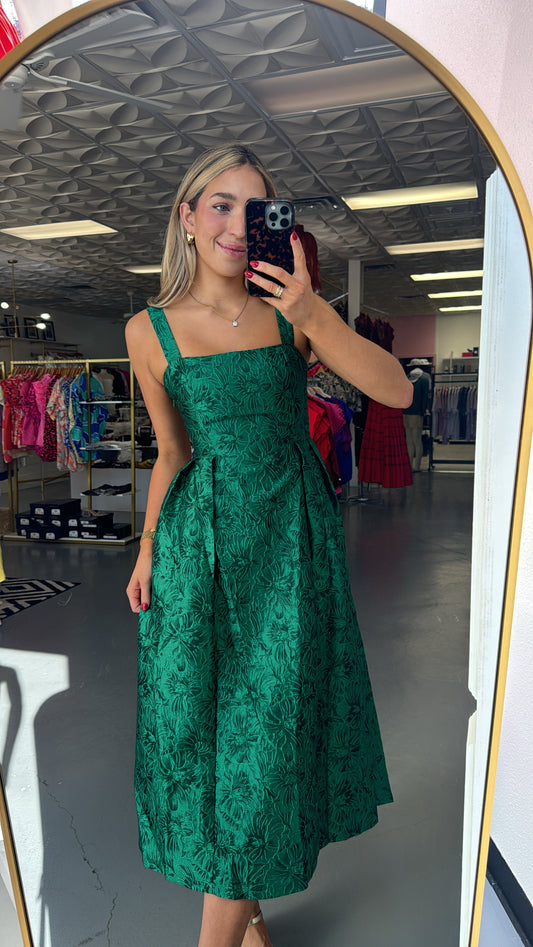 ELEGANT GREEN JACQUARD DETAIL DRESS