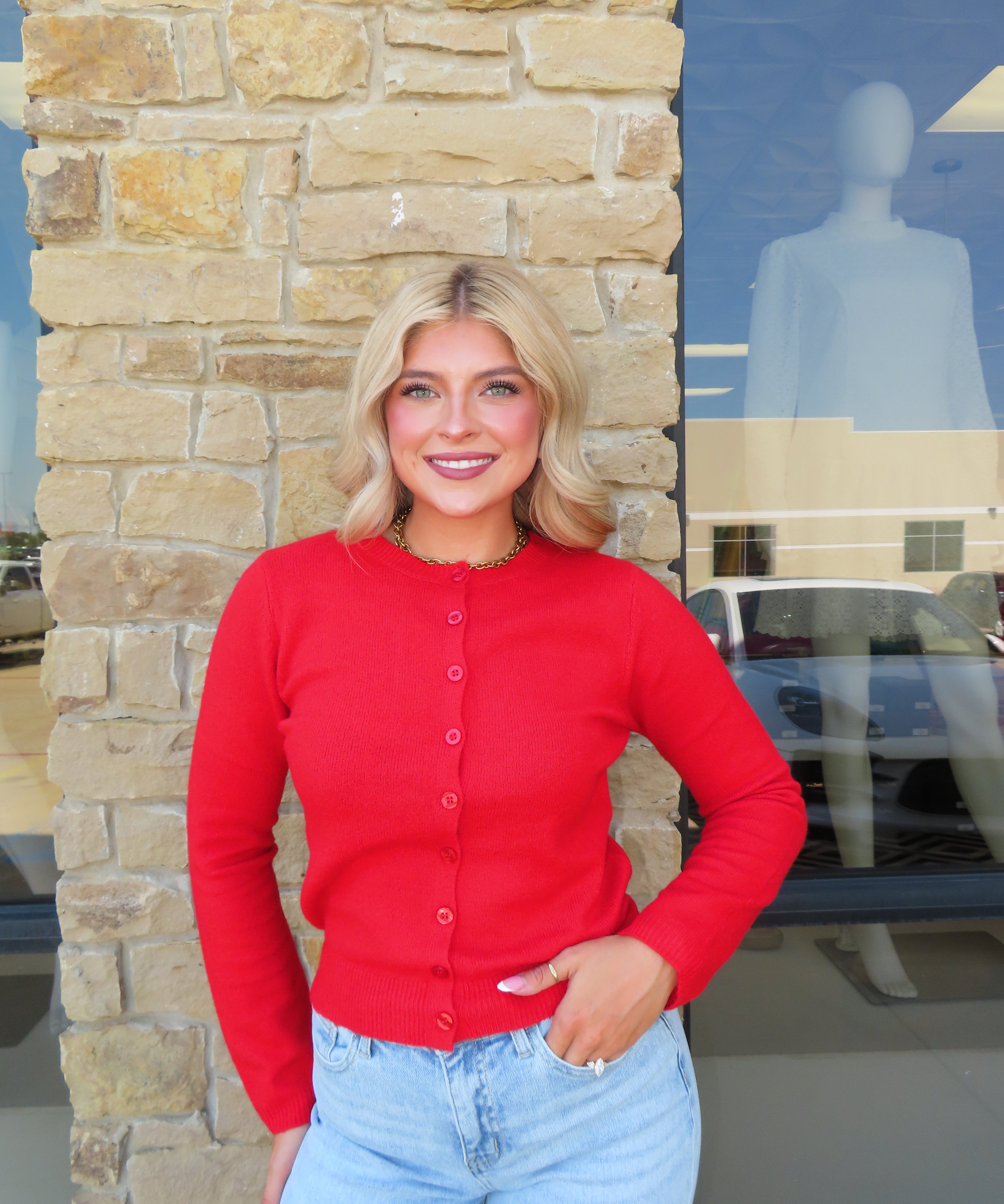 RED LONG SLEEVE CARDIGAN