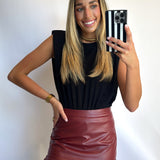BURGUNDY RUFFLE HEM SKIRT