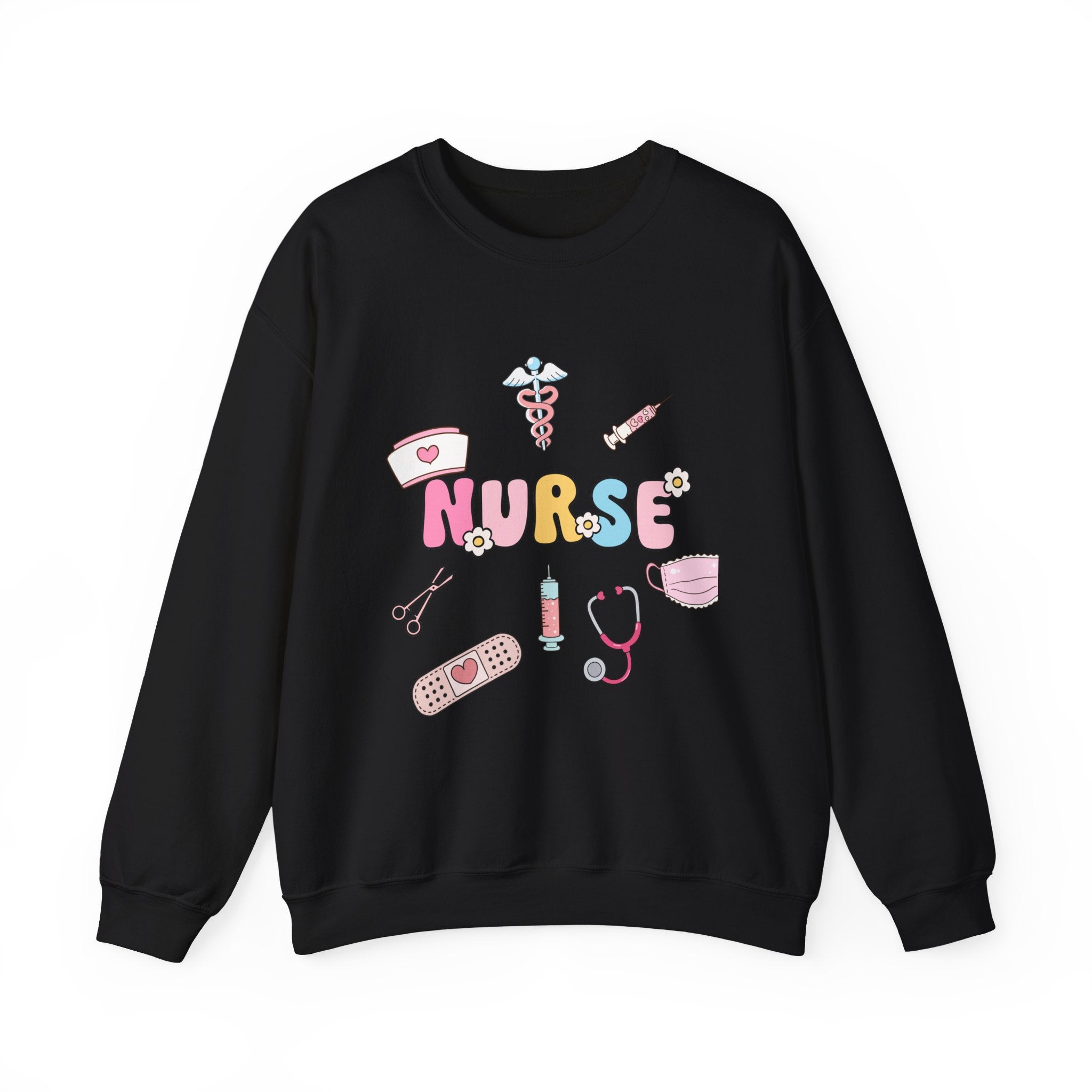 Nurse Medical Icons Crewneck Sweatshirt – Cute Nurse Graphic Pullover