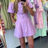 Lavender Puff Sleeve Button Down Dress