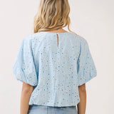 BABY BLUE EYELET BUBBLE BLOUSE