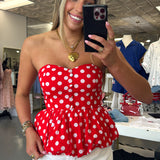 RED POLKA DOT STRAPLESS TOP