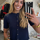 Navy Short Sleeve Button Down Cardigan