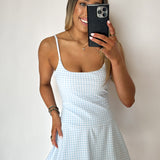 Blue Gingham Lace Ruffle Athletic Dress