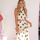 POLKA DOT HALTER TOP + MAXI SKIRT SET