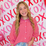 Red & White Gingham Button Down Blouse